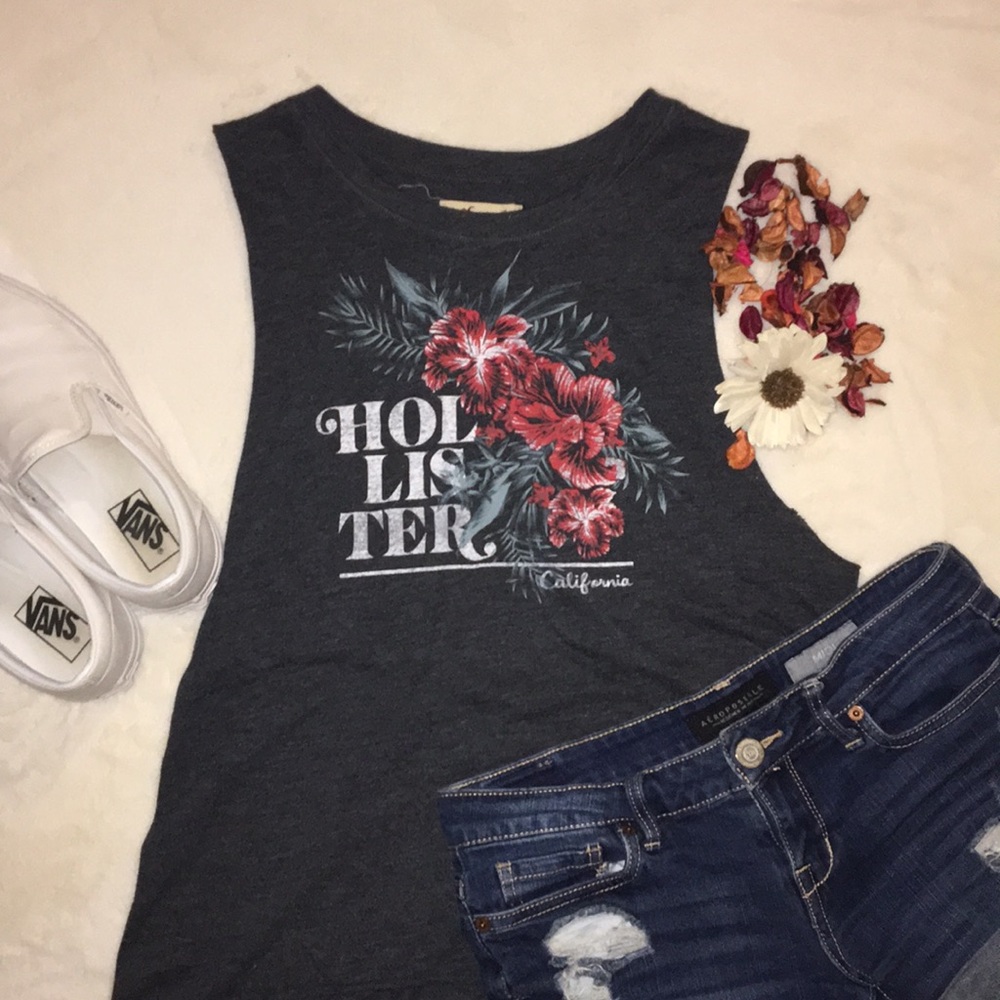 Hollister Floral Cutout Muscle Tee